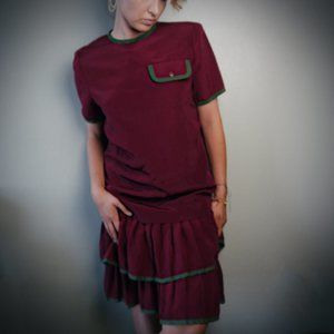 VINTAGE 1970s Leslie Fay Maroon Dress | Size 8/M